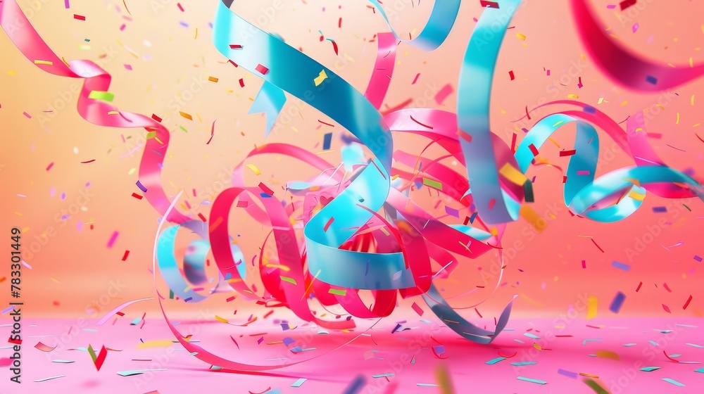 Poster festive streamers and ribbons in a d style d style isolated flying objects memphis style d render ai