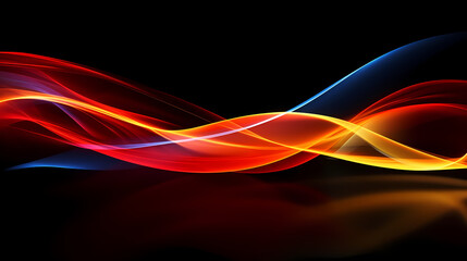 Abstract Colorful Light Waves Intersecting on Black Background