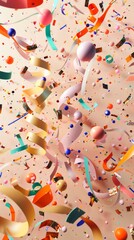 Festive confetti on a party backdrop d style isolated flying objects memphis style d render   AI generated illustration