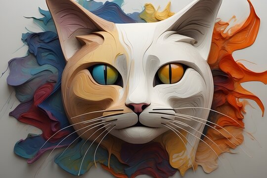Two-tone cat, various color eye cat. Generative AI illustration