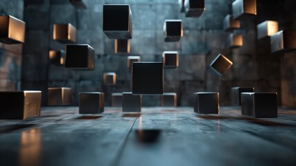 Floating cubes in a grid formation   AI generated illustration