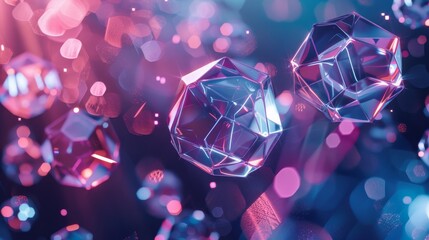 Floating polyhedrons rotating slowly   AI generated illustration