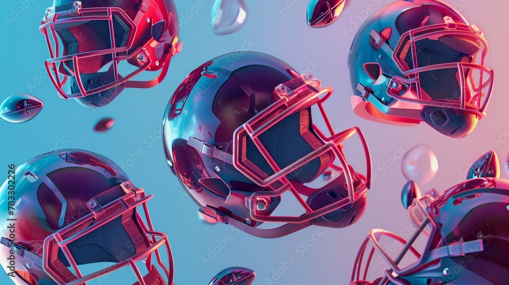Poster football helmets and shoulder pads in a geometric pattern d style isolated flying objects memphis st