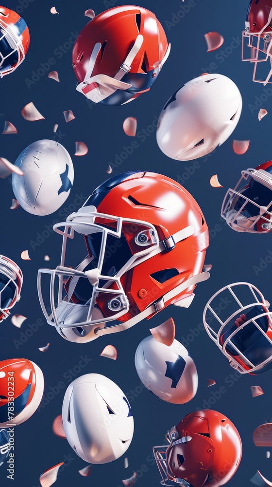 Poster football helmets and shoulder pads in a geometric pattern d style isolated flying objects memphis st