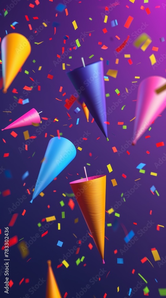 Poster fun party poppers in an isolated background d style isolated flying objects memphis style d render a