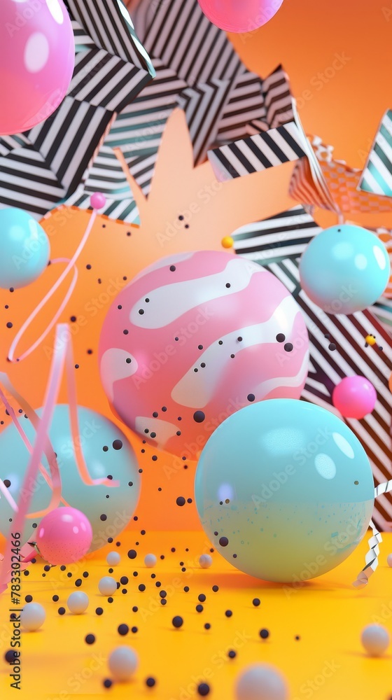 Poster funky banners in a d style d style isolated flying objects memphis style d render ai generated illus