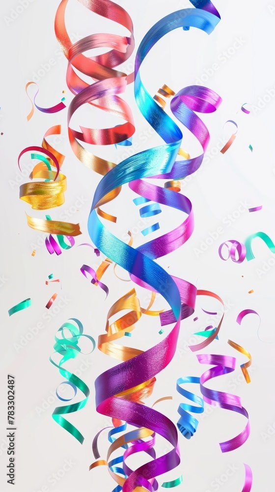 Poster funky party streamers in a memphis style design d style isolated flying objects memphis style d rend