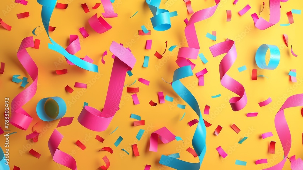 Poster funky party streamers in a memphis style design d style isolated flying objects memphis style d rend