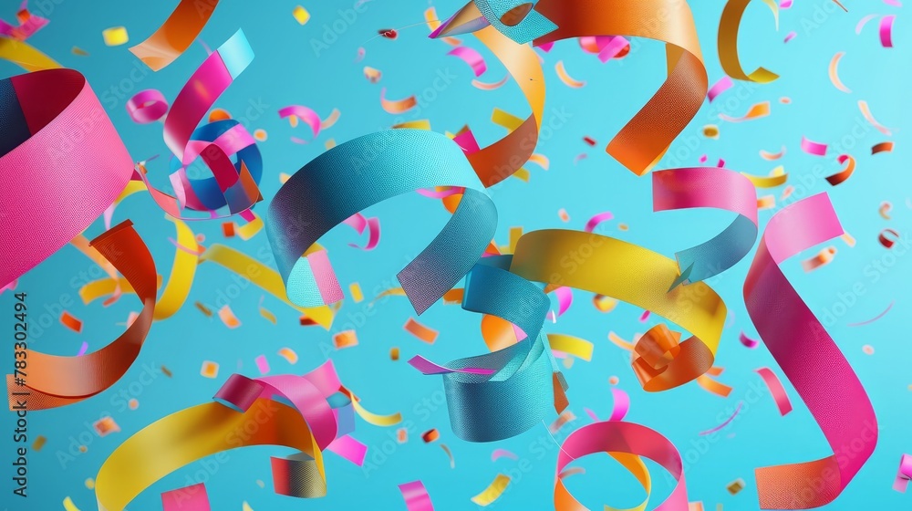 Poster funky party streamers in a memphis style design d style isolated flying objects memphis style d rend