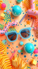 Obraz premium Funky banners in a D style d style isolated flying objects memphis style d render AI generated illustration