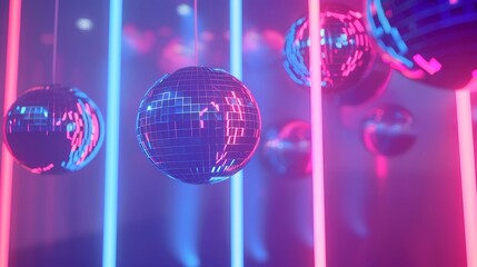 Funky disco lights in a memphis style d style isolated flying objects memphis style d render  AI generated illustration - obrazy, fototapety, plakaty