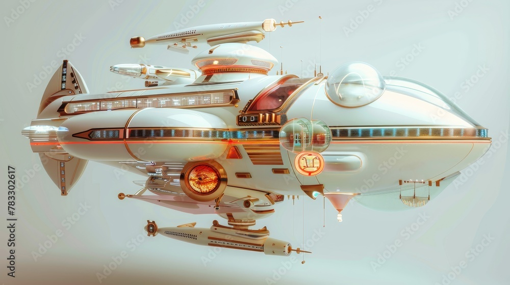 Poster futuristic d objects reminiscent of spacecraft d style isolated flying objects memphis style d rende
