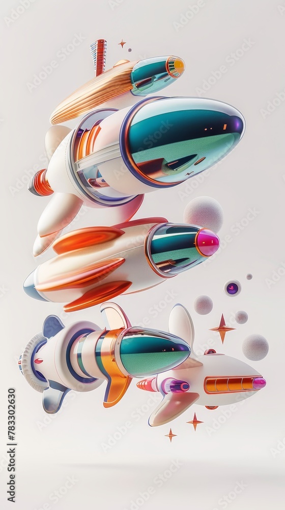 Poster futuristic d objects reminiscent of spacecraft d style isolated flying objects memphis style d rende