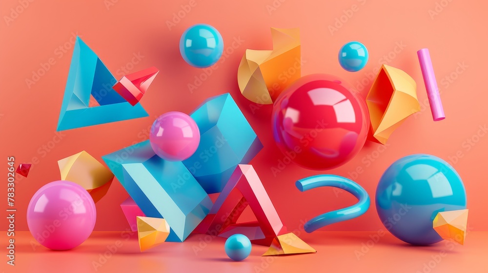 Aufkleber Futuristic and surreal floating shapes in a vibrant color scheme d style isolated flying objects memphis style d render   AI generated illustration