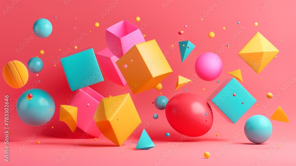 Poster futuristic and surreal floating shapes in a vibrant color scheme d style isolated flying objects mem
