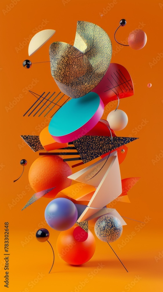 Poster futuristic and surreal floating shapes in a vibrant color scheme d style isolated flying objects mem