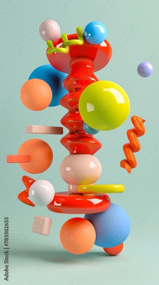 Poster futuristic and surreal floating shapes in a vibrant color scheme d style isolated flying objects mem