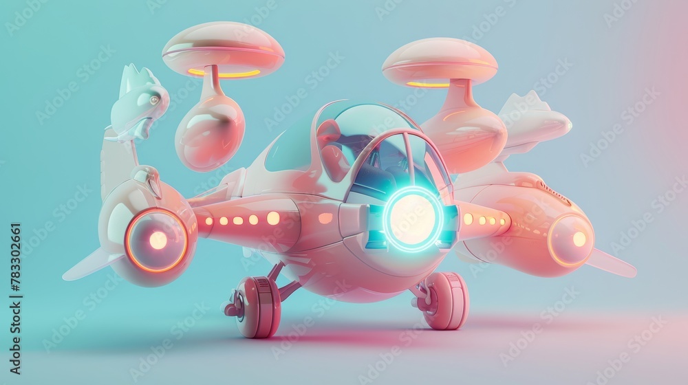Poster futuristic flying objects in a whimsical d style d style isolated flying objects memphis style d ren