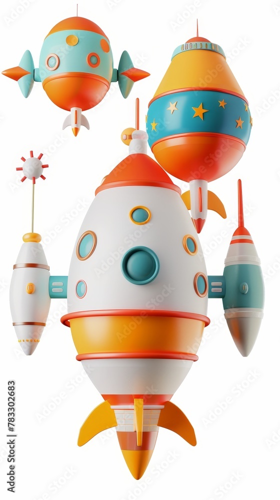 Aufkleber futuristic flying objects in a whimsical d style d style isolated flying objects memphis style d ren