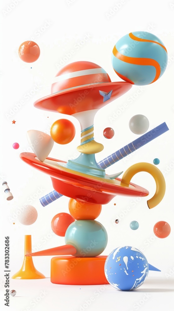 Poster futuristic flying objects in a whimsical d style d style isolated flying objects memphis style d ren