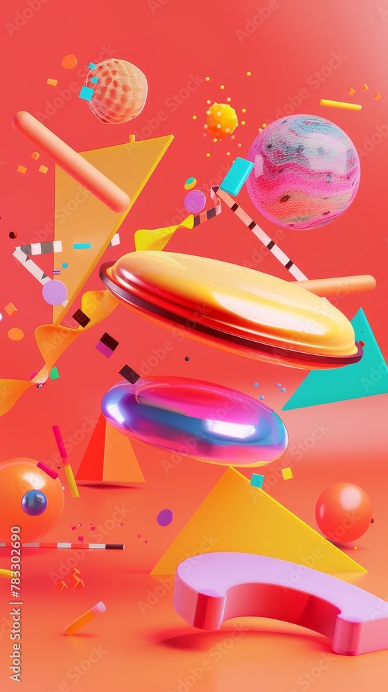 Poster futuristic and surreal floating shapes in a vibrant color scheme d style isolated flying objects mem