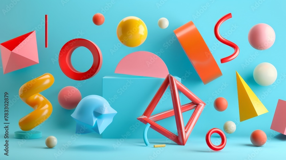 Poster geometric shapes in a commercial discount setting d style isolated flying objects memphis style d re