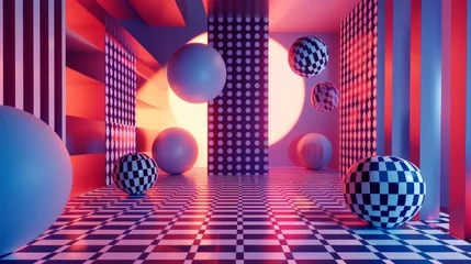 Foto op Plexiglas Geometric patterns pulsating in a neon backdrop d style isolated flying objects memphis style d render   AI generated illustration © ArtStage
