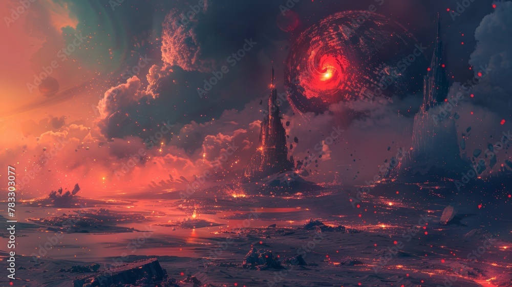 Poster glowing elements in an empty world ai generated illustration