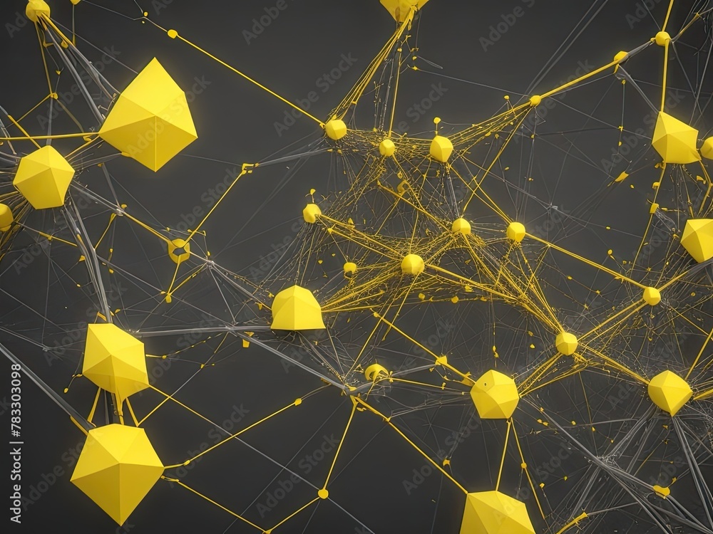 Poster abstract virtual network in strong yellow and dark grey - design element for technology background -