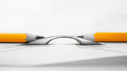 Creative concept of bridge drawing connecting pencils. Ideal for educational content, architecture...