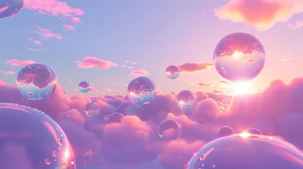 Foto op Plexiglas Glowing orbs floating in a neon-colored sky d style isolated flying objects memphis style d render  AI generated illustration © ArtStage