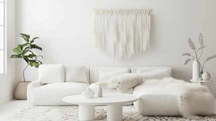 Minimalist White Living Room Design AI Generated.