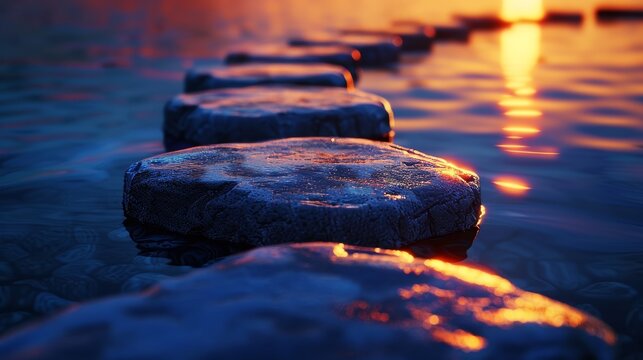 Glowing stepping stones leading to unknown destinations  AI generated illustration