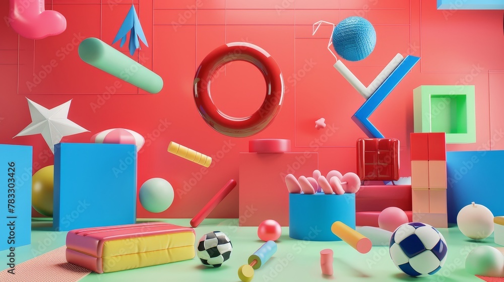 Poster gymnastics routines and equipment floating d style isolated flying objects memphis style d render ai
