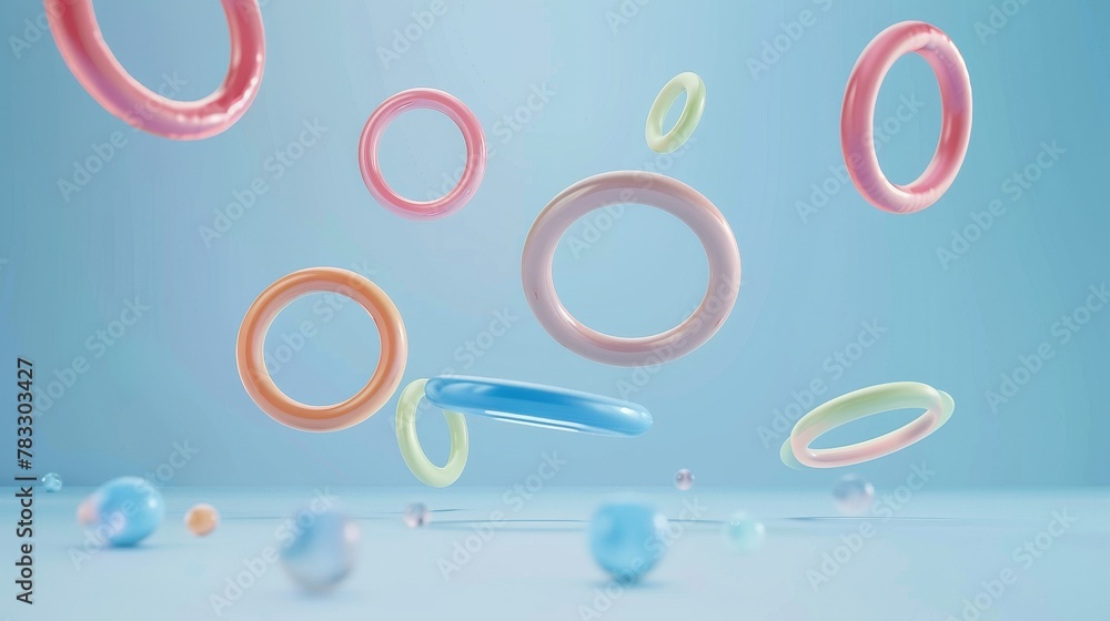 Poster gymnastics rings and leotards floating d style isolated flying objects memphis style d render ai gen