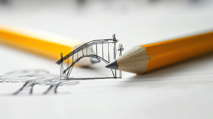 Musical notes bridge concept with pencil, fitting for music education, concert promotions, and...