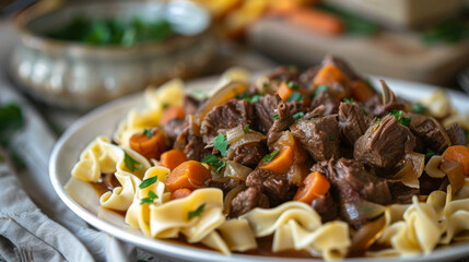 Traditional egyptian beef stew with pasta - obrazy, fototapety, plakaty
