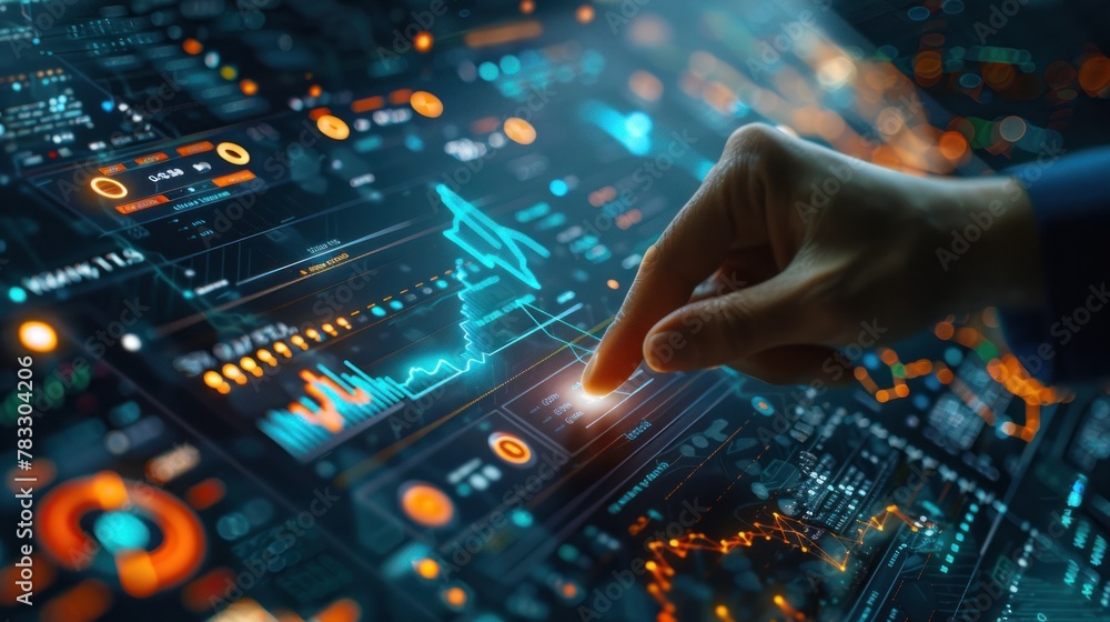 Poster analysis of ai trading. artificial intelligence for hand-tracking sales graphs. automated digital ma