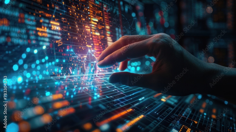 Poster analysis of ai trading. artificial intelligence for hand-tracking sales graphs. automated digital ma
