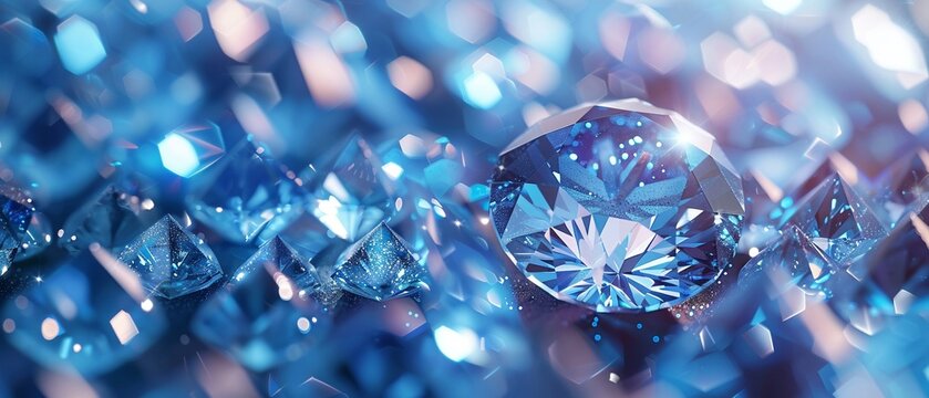 Develop an image with a blue polygonal background, representing the strength and resilience of diamonds