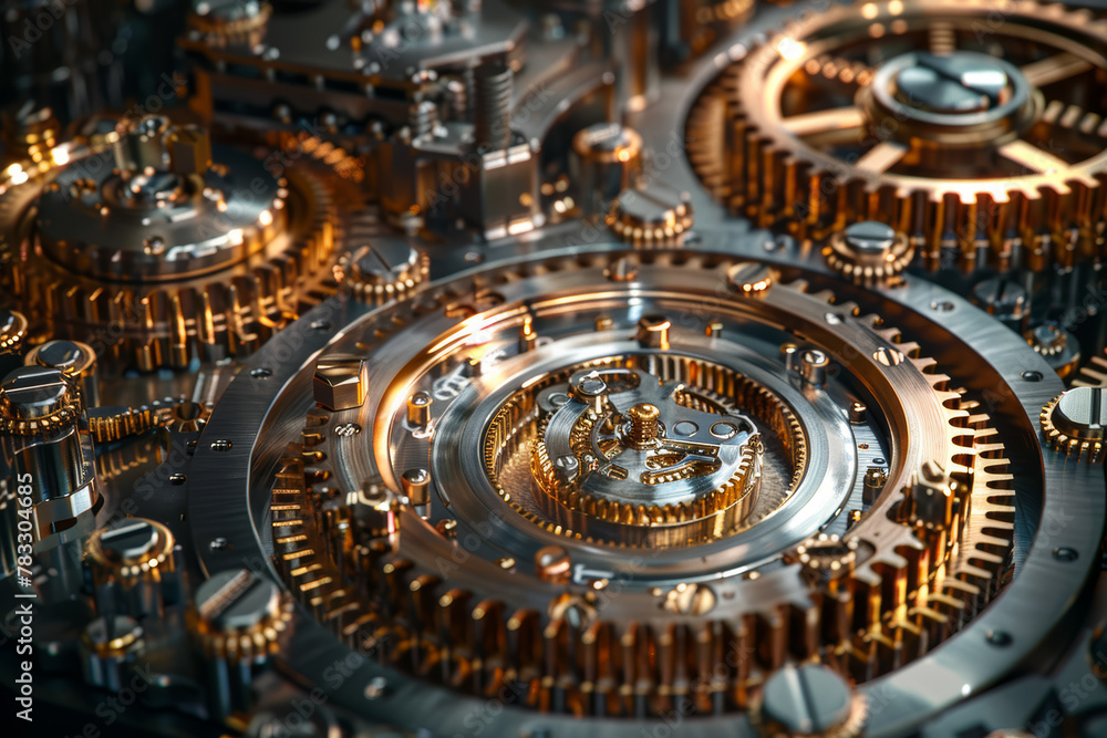Poster a sophisticated piece of machinery with intricate gears and mechanisms, designed for precision and e