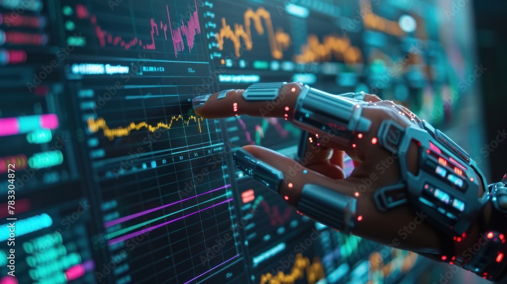 Poster analysis of ai trading. artificial intelligence for hand-tracking sales graphs. automated digital ma