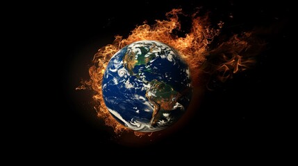 Obraz na płótnie Canvas Planet Earth ablaze illustrated in photorealism to emphasize the harsh reality of global warming and its catastrophic effects on our world