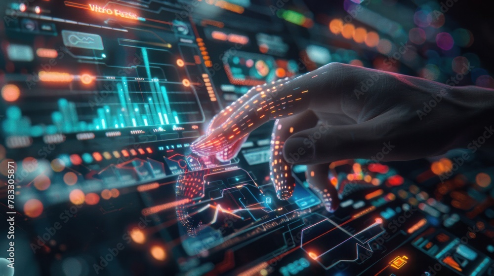 Poster analysis of ai trading. artificial intelligence for hand-tracking sales graphs. automated digital ma