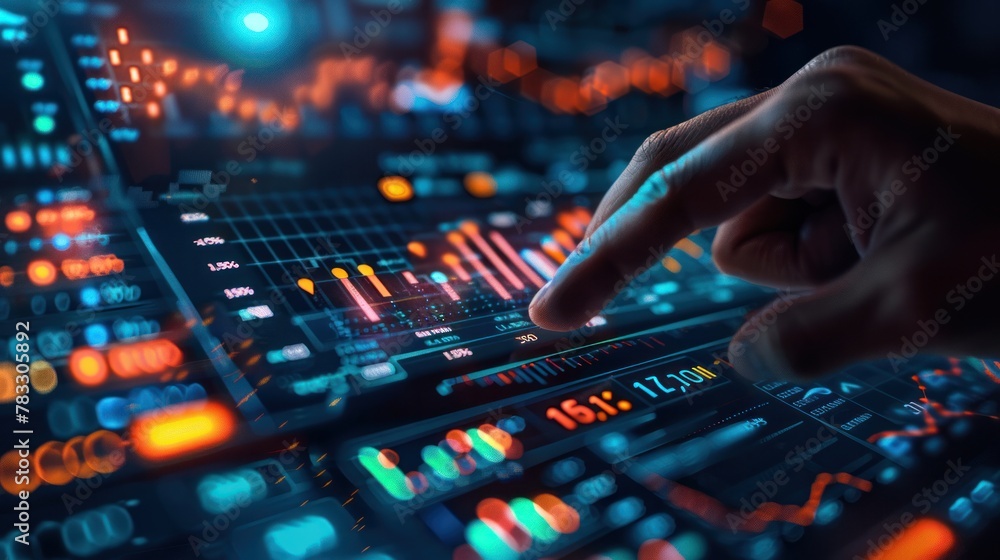 Poster analysis of ai trading. artificial intelligence for hand-tracking sales graphs. automated digital ma