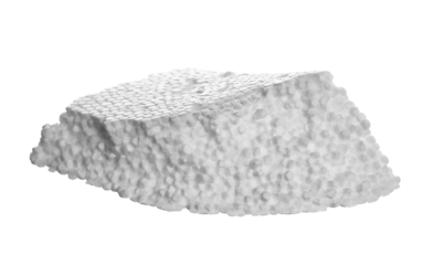 Crumbled styrofoam pieces isolated on white, clipping