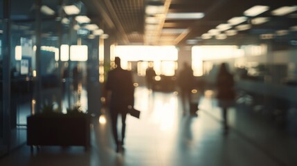 Fototapeta premium Blurred background of business people walking in the office hall
