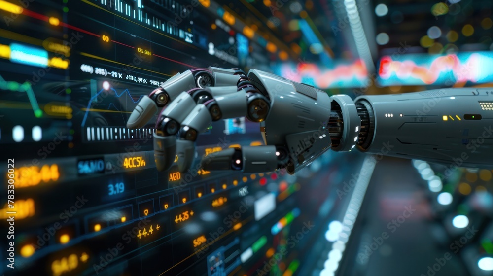 Poster analysis of ai trading. artificial intelligence for hand-tracking sales graphs. automated digital ma