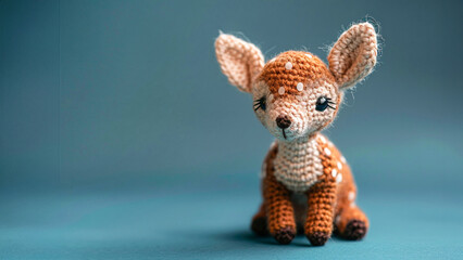Miniature deer plushie crafted with brown and white bubble pipes, gradient background - obrazy, fototapety, plakaty