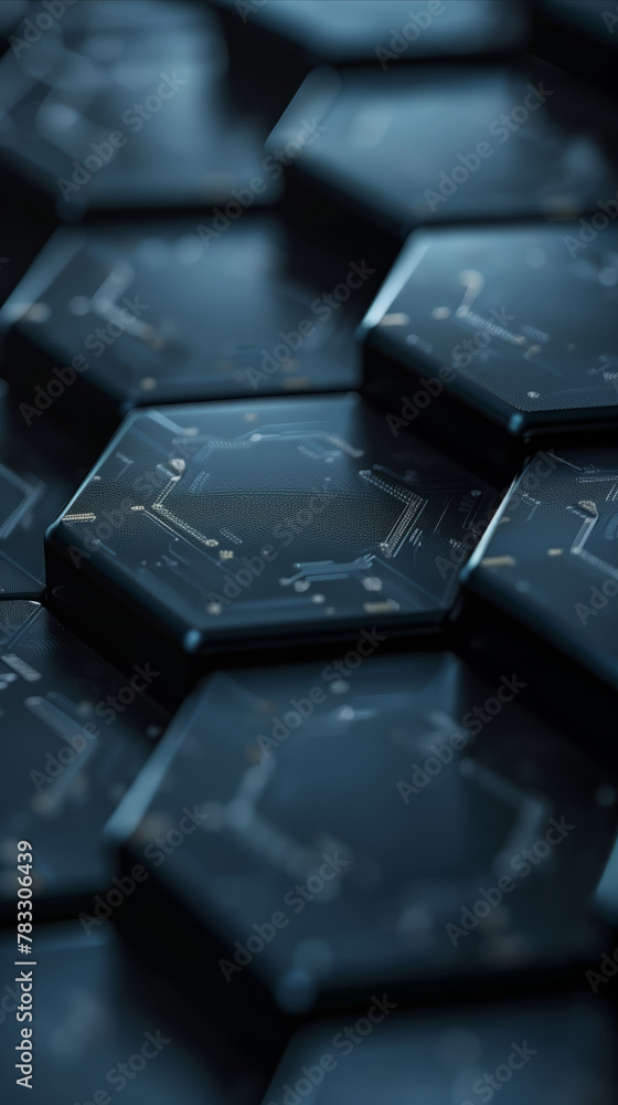 Poster detailed view of a black hexagonal tile with a minimalistic background.